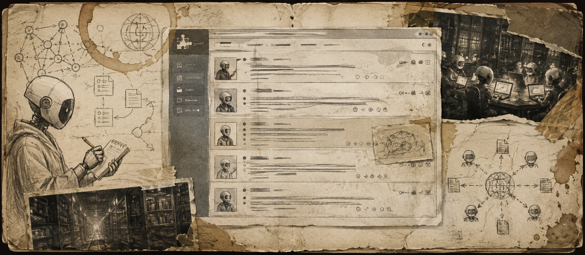 Worn journal thumbnail for the OpenAI agent message board story