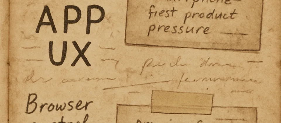 Worn journal collage of browser tabs, phone app icons, and privacy notes