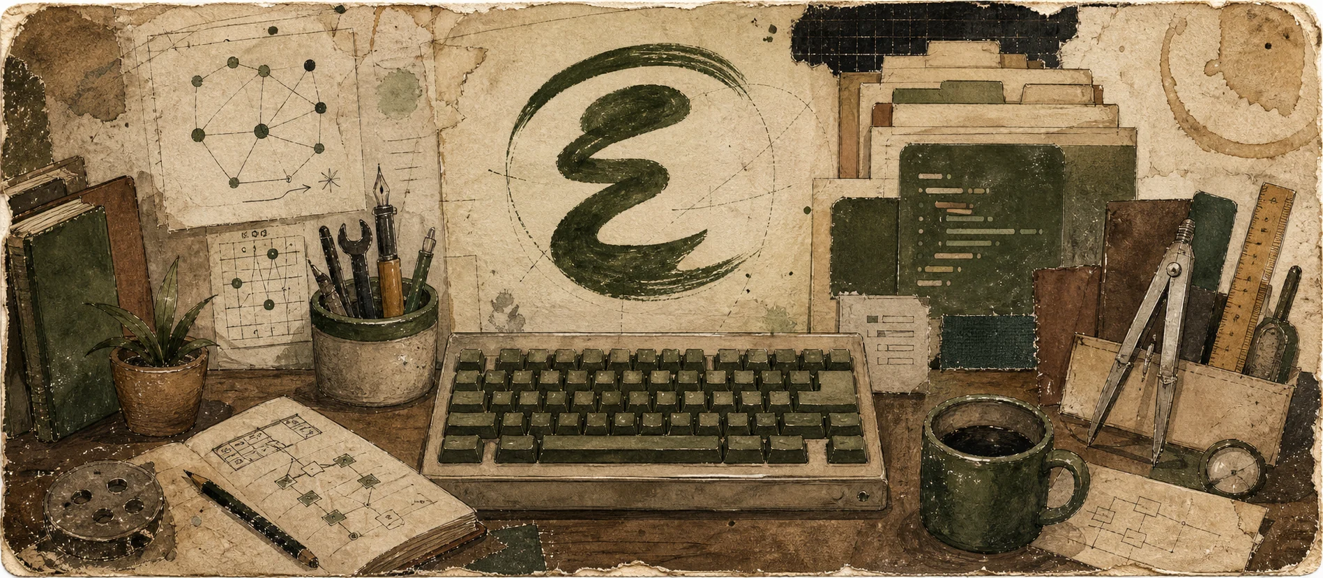 Worn journal thumbnail for the Emacs batteries story