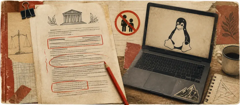 Worn journal thumbnail for the Linux exemption law story