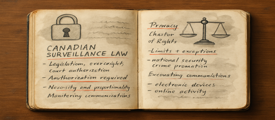 Worn policy journal with city map overlays, location dots, and privacy warning stamps