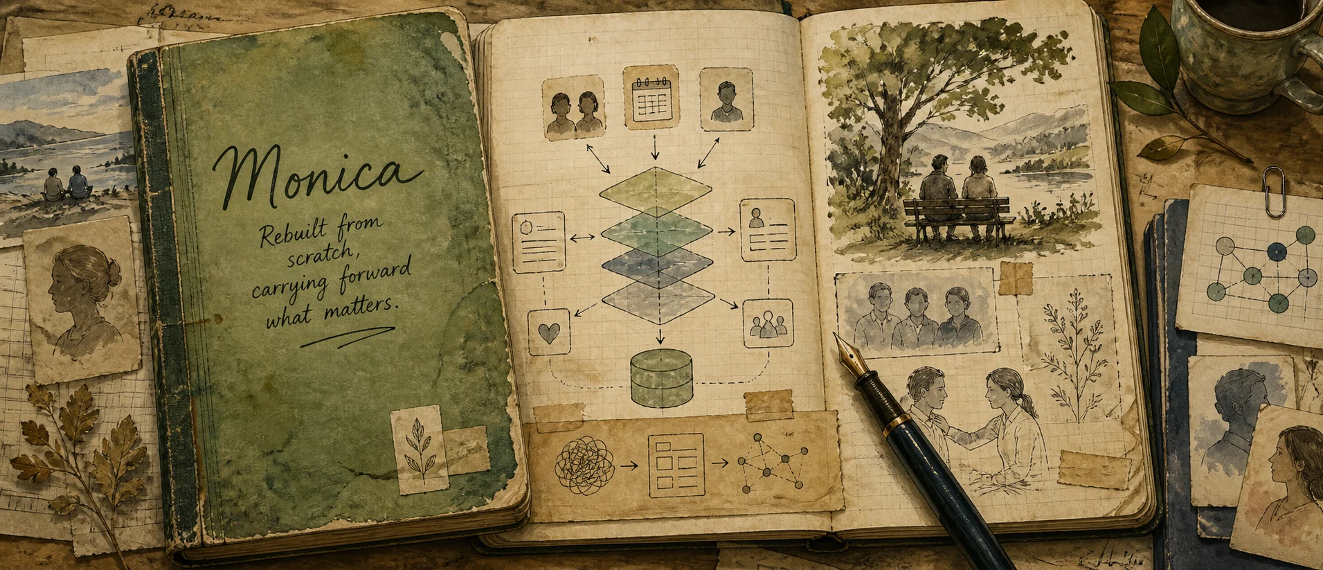 Worn journal thumbnail for the Monica rebuild story