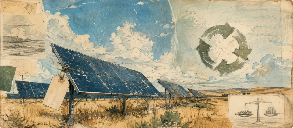 Worn journal thumbnail of solar panels on the Alberta prairie