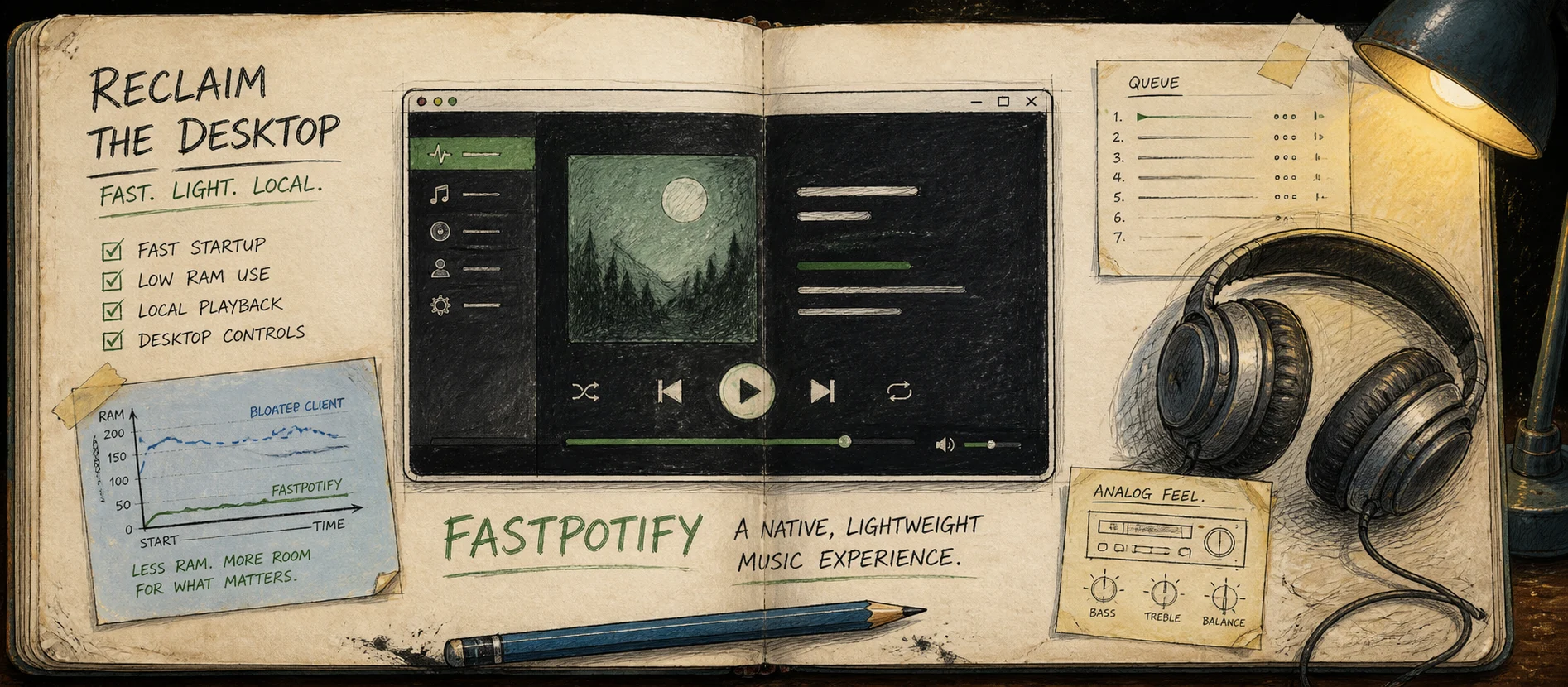 Worn journal thumbnail for the Fastpotify story