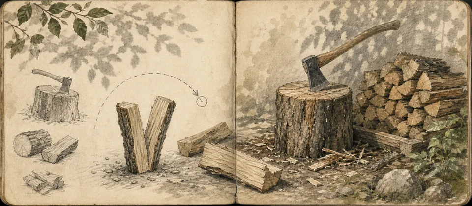 Worn journal thumbnail for the Firewood Splitting Simulator story