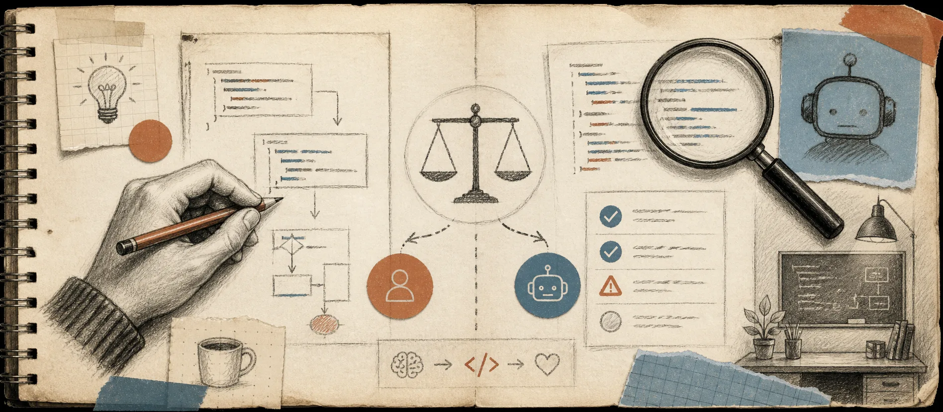 Worn journal thumbnail for the AI craft coding story